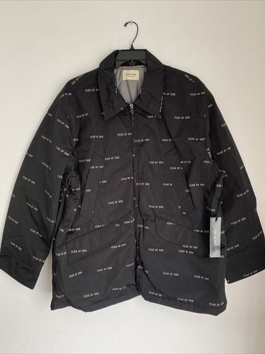 FEAR OF GOD ALL OVER PRINT NYLON FIELD JACKET BLACK SZ Small