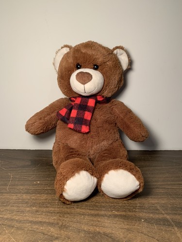 North Pole Trading Co TEDDY BEAR Plush Stuffed Animal Brown Bear Checked Bow 16”