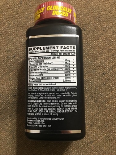NutreX Lipo6 Rx Rapid Weight Loss Aid Maximum Strength 60 LCaps Expired 01/2019