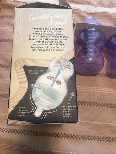 2 Tommee Tippee Closer to Nature Anti Colic 0m+ Baby 9 oz BPA Free 2 Bottles NEW