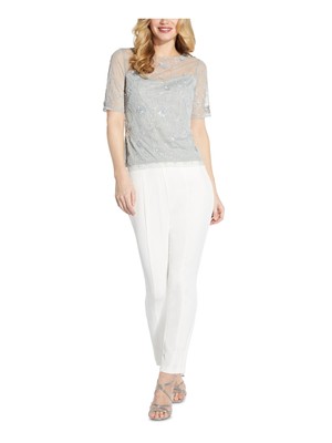 

ADRIANNA PAPELL Женский серый топ с короткими рукавами и вырезом лодочкой на подкладке для вечеринок