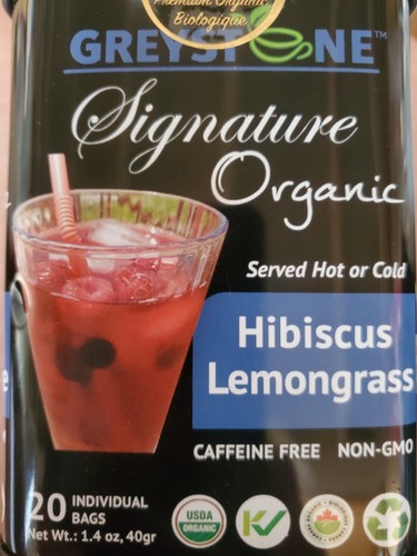 Greystone Tea Signature Organic Hibiscus Lemongr Tea Non-GMO 20 Bags in Tin Gift