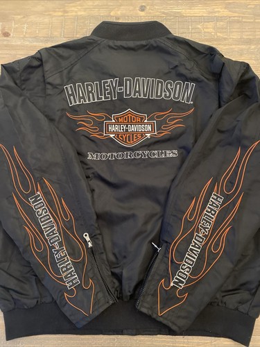Harley Davidson Men RIDE READY Flames Nylon Bomber Riding Jacket 2XL