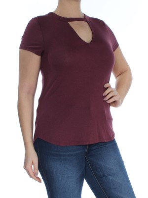 

SELF E Womens Maroon Cut Out Short Sleeve Jewel Neck Top Размер