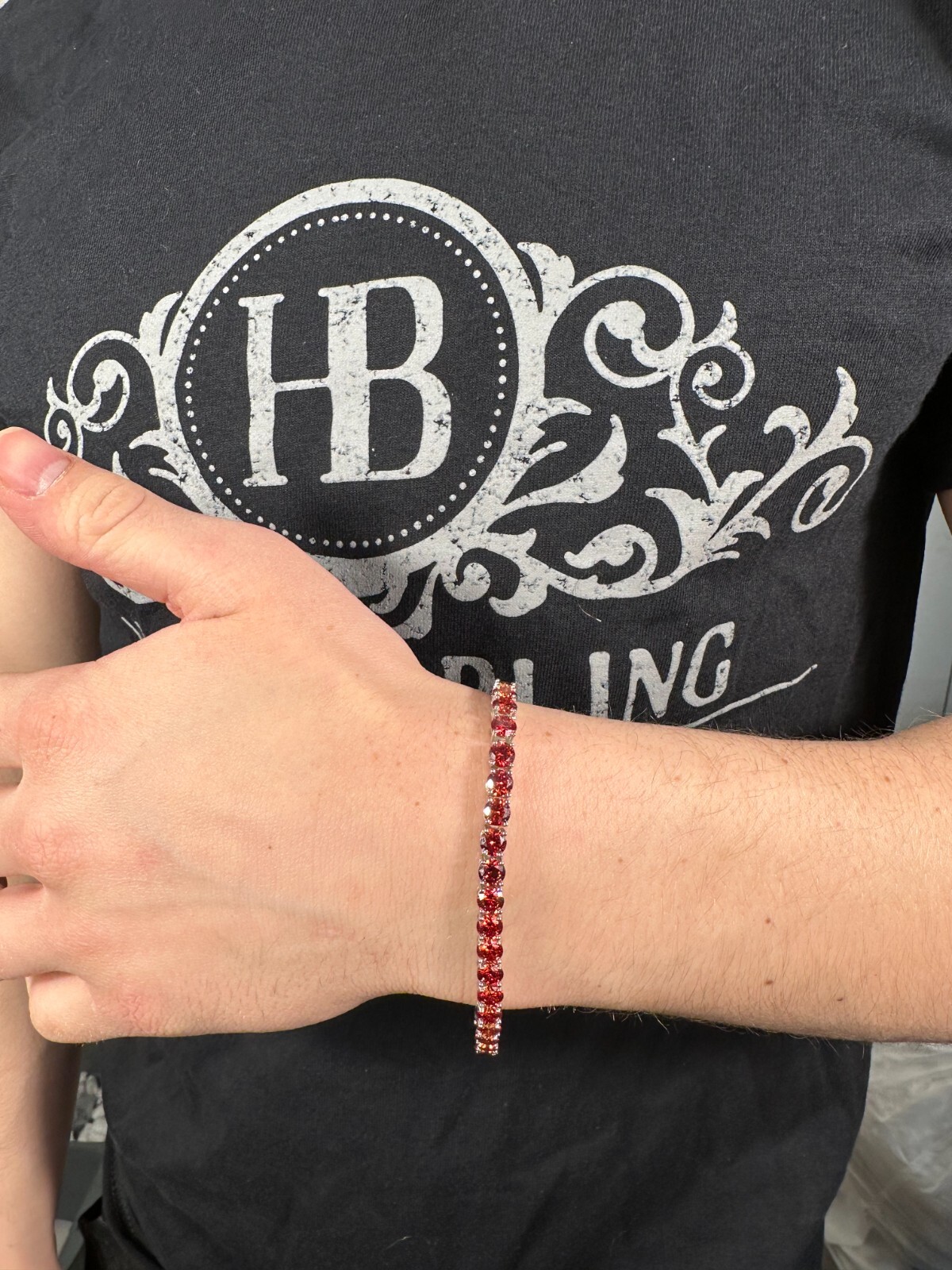 Pre-owned Silver Real Iced Ruby Red Moissanite 5mm Tennis Bracelet 925  Pass Diamond Test