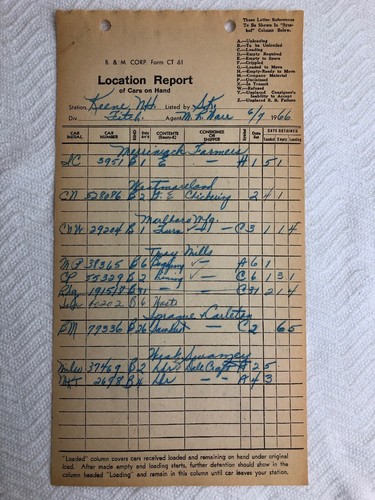 B and M Railroad Corp Report 1966 of Cars on Hand Hard to Find Train Defunct  #H