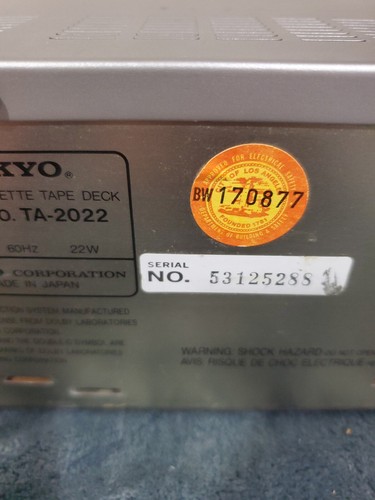 Working Vintage Onkyo TA-2022 Stereo Tape Player Cassette Deck Recorder