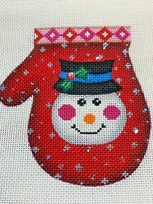 Handpainted Needlepoint canvas,18 mono Zweigart, Christmas Mitten Ornaments