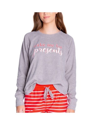 

INSOMNIAX Intimates Серая праздничная рубашка для сна с круглым вырезом и изогнутым краем, Серый