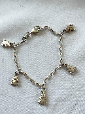CHILD S STERLING SILVER TEDDY BEAR CHARM BRACELET 5.75 INCH FREE SHIP