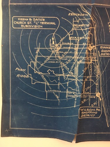 Vintage Chicago Land Survey Plot Lot Map Blueprint Church St L Krenn & Dato B