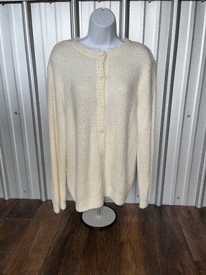 Classic Elements WOMENS Ivory Button Up Cardigan Sparkle Sweater Size L /XL