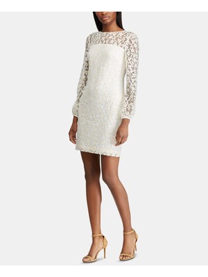 

Женское коктейльное платье RALPH LAUREN цвета слоновой кости с длинным рукавом и коротким рукавом, Цвет слоновой кости