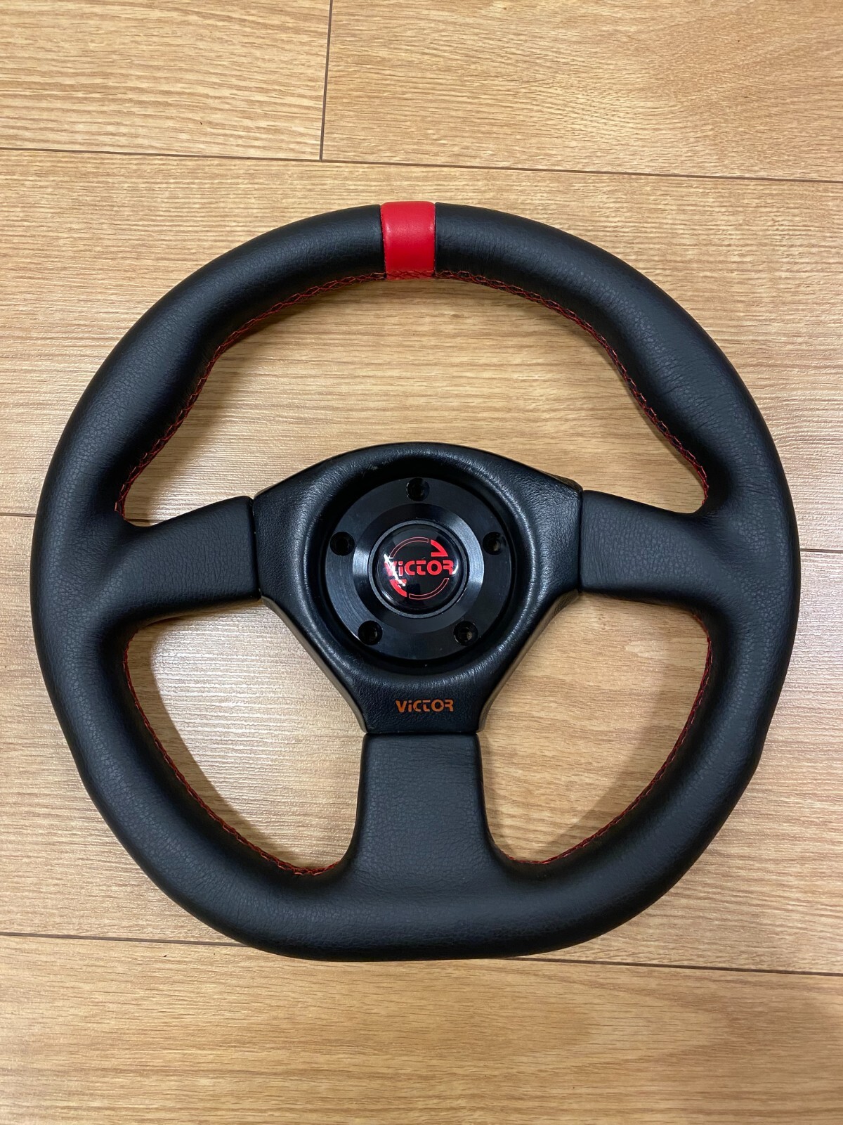 ウッドステアリング　木製&革製　アンティーク VICTOR KBA 70147 RARE OLD RETRO STEERING WHEEL GENUINE