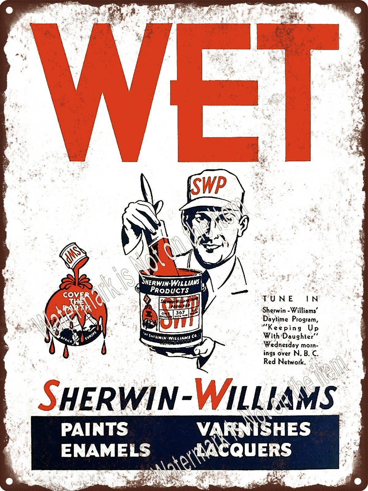 Sherwin-Williams Paints Wet NBC Red Radio Metal Sign 9x12