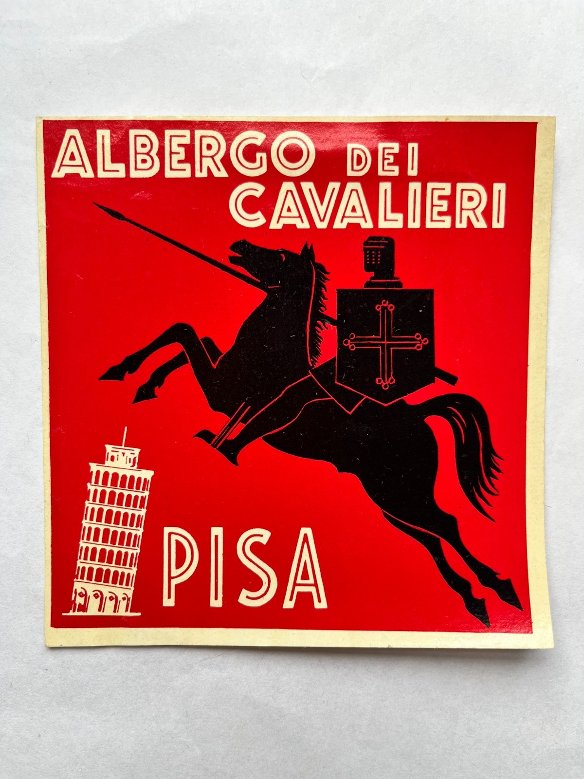 Vintage ALBERGO dei CAVALIERI Decal Pisa, Italy