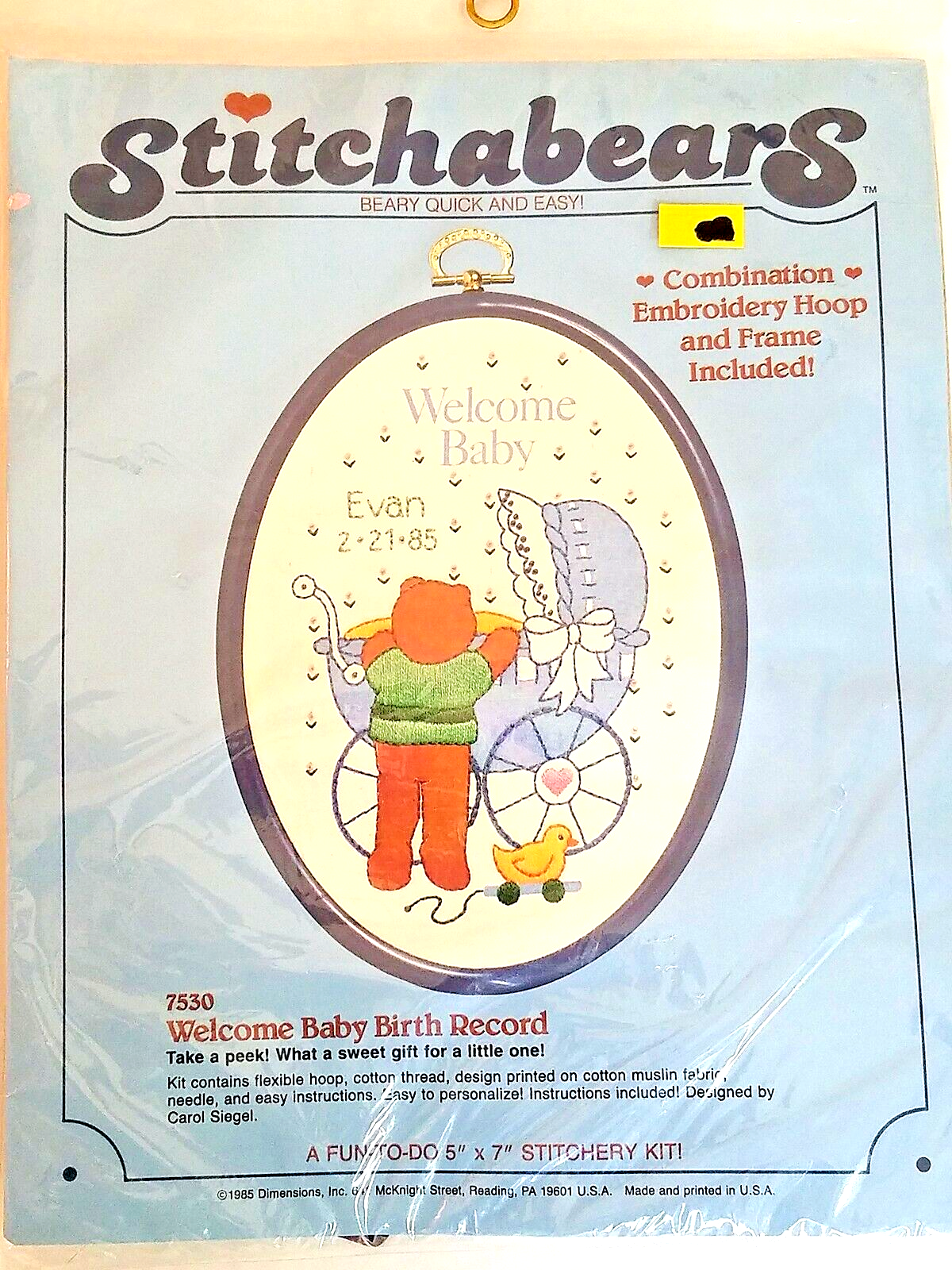 Birth of  child サイズS WELCOME BABY BIRTH RECORD 7530 Embroidery Kit Dimensions