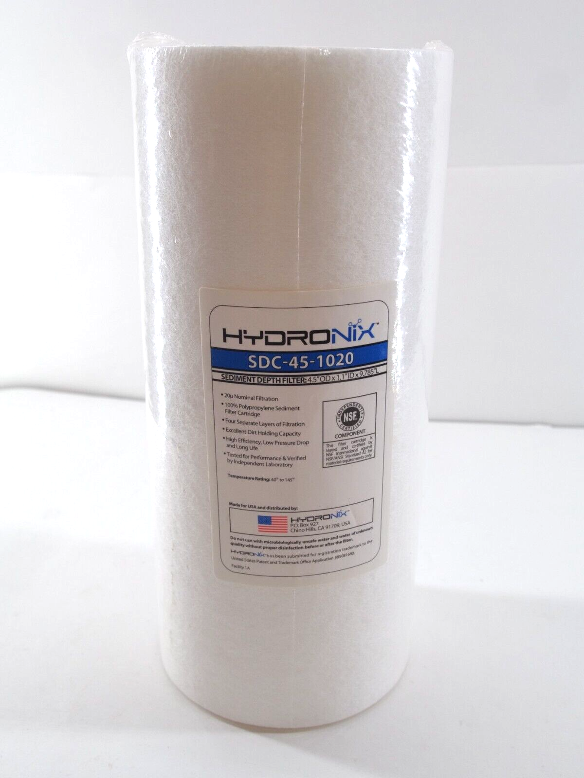 HYDRONIX 20 MICRON BIG BLUE 10"x4.5" SEDIMENT FILTER NSF  SD