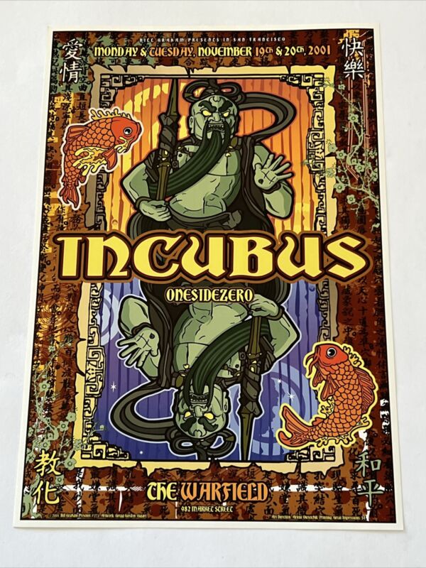 Incubus Original Concert Poster Thanksgiving Week ‘01 Warfield San Francisco BGP