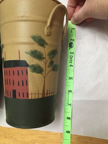 American Folk Art Metal Painted Can Basket Set Of 2