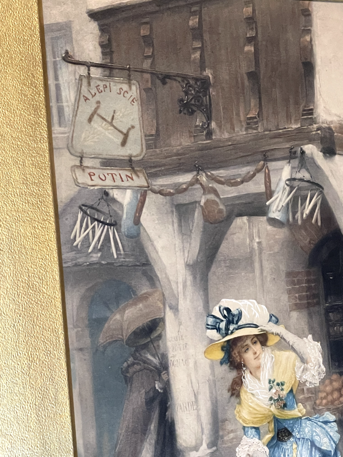 PIERRE OUTIN  Little Beggar  lithographs coloured Print Art Picture Gold Frame