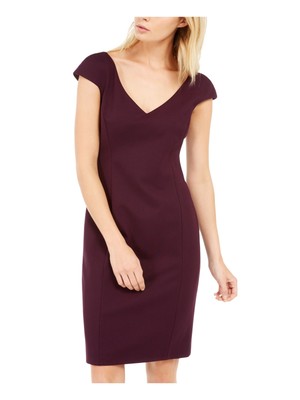 

ELIE TAHARI Женское фиолетовое платье-футляр с короткими рукавами и V-образным вырезом выше колена, Фиолетовый