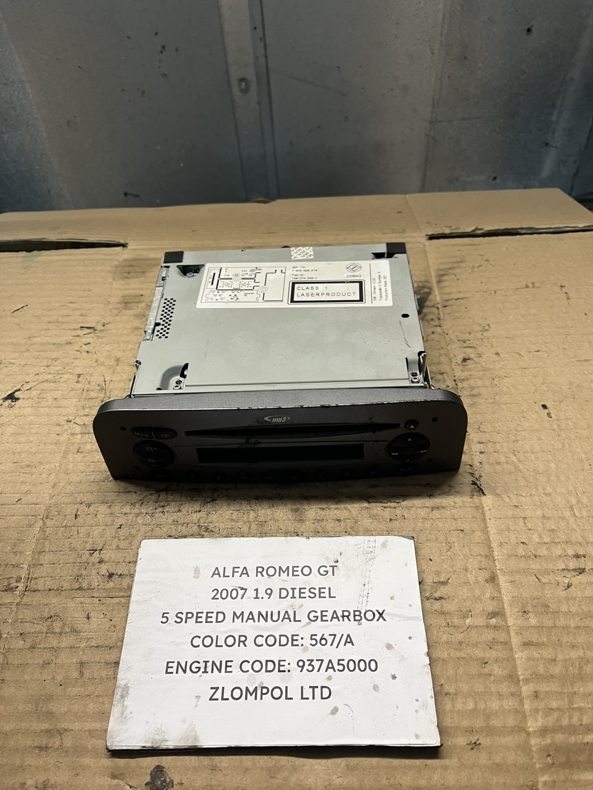 Alfa Romeo GT 2007 1.9 Diesel - Radio CD Player Media Head Unit 7646698316