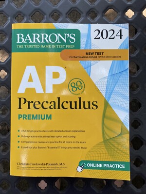 Barron s 2024 AP Precalculus Premium Review 3 Full-Length Practice Tests  VG