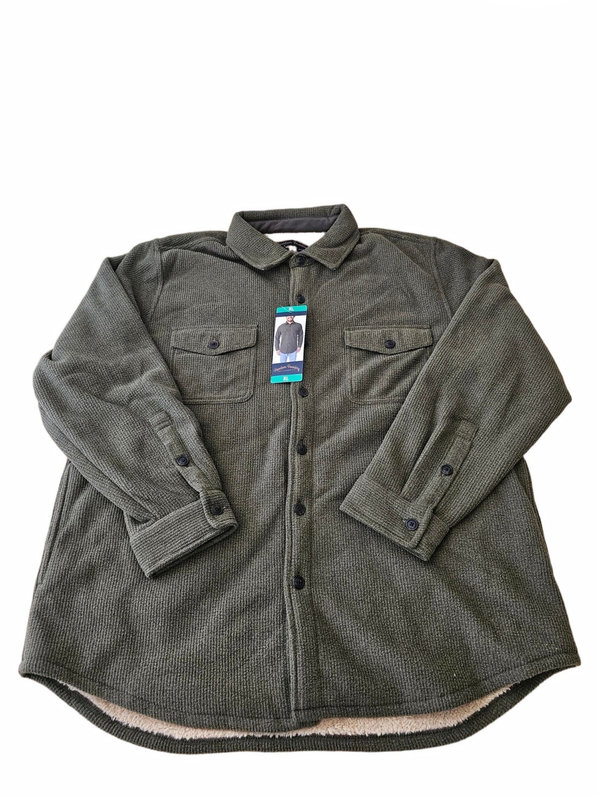 Freedom Foundry Mens Fleece Lined Button Down Shirt Jacket  GREEN - XL  X-LARGE