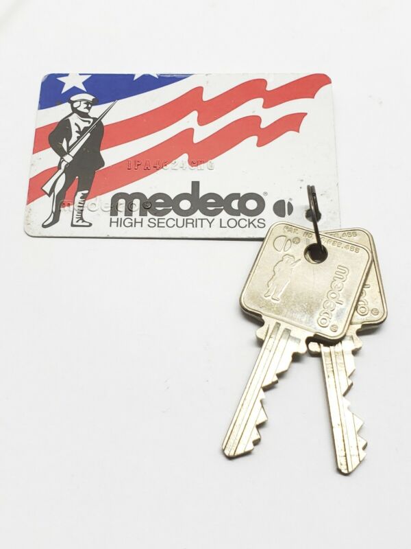 medeco patriot factory cut keys, set of 2, biaxial, 5 pin, with card, locksmith 