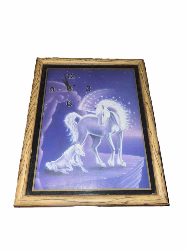Vintage 11 x 14 Unicorn And Baby Unicorn Wall Clock. Lavender And White.