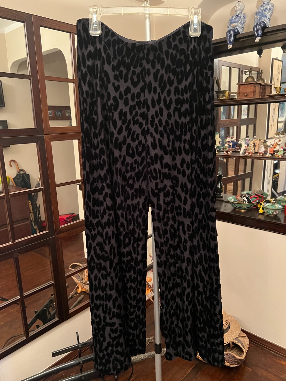 Giorgio Armani Black Label Black Cut Velvet Wide Leg Pants Giorgio Armani Black Label Black Cut Velvet Wide Leg Pants
