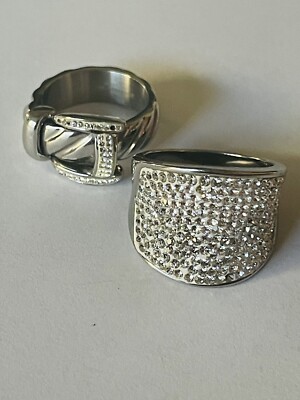  lot Of 2 Silver-tone Statement Rings W Rhinestones