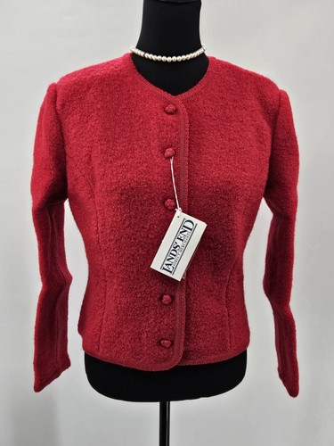NWT Lands End Classic RED Boiled WOOL Jacket COAT CARDIGAN sz 8 VINTAGE