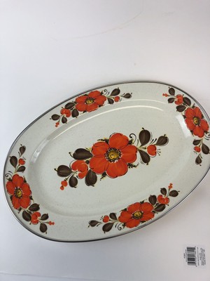 1970's Sanko Ware Show Pans 18'' Porcelain Clad Steel Oval Serving Tray #2013 (H)