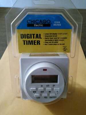 Chicago Electric Large LCD Display Digital Timer Clock Operated Switch Indoor 
