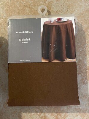 NEW Essential Home Solid 70'' Round Fabric Tablecloth Table Cloth Maxwell Brown
