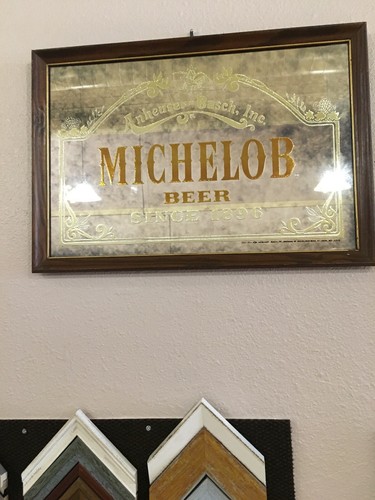 Vintage Anheuser-Busch Michelin Beer Since 1896: Framed Mirror Sign 18x26 Inches