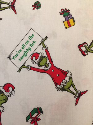 HOW THE GRINCH STOLE CHRISTMAS BY KAUFMAN DR SEUSS GRINCH ON WHITE FABRIC HY