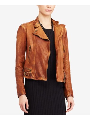 

RALPH LAUREN Женская коричневая мотоциклетная куртка с карманами, Коричневый, 200652690001
