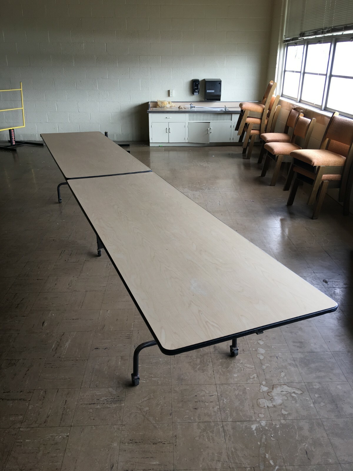 13' Folding Table on Rollers - Commercial Grade - Folds Flat - Maple Finish
