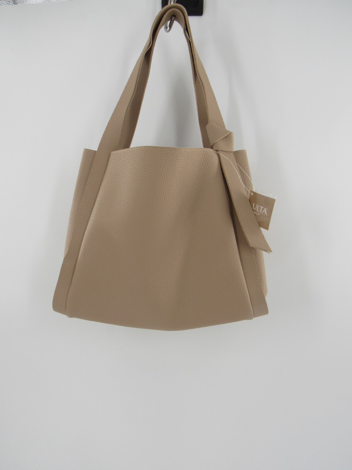 Ultra Beauty Tan Solid Bow Tie Vegan Tote Bag Medium Handbag