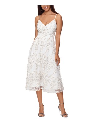 Женское вечернее платье-сорочка миди без рукавов с V-образным вырезом и застежкой-молнией цвета слоновой кости XSCAPE 6