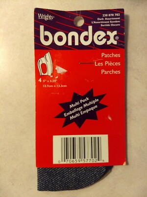 Four Iron-On Denim Repair Patches 5'' x 5.25'' Bondex Worn Denim. New.            