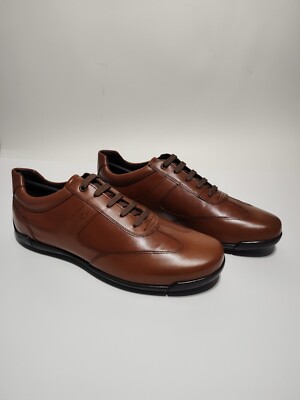 Geox Mens Symbol Man Brown Leather Trainers Cognac Brown Leather sz 12/45