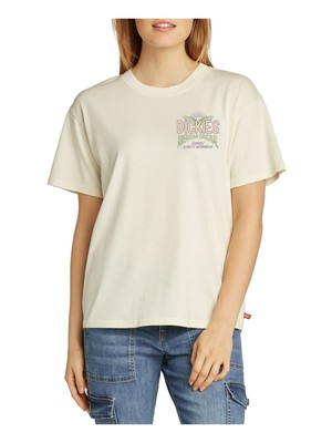 

DICKIES Женская бежевая эластичная футболка с круглым вырезом и короткими рукавами с логотипом и логотипом, Бежевый