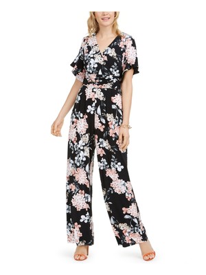 

JESSICA HOWARD Женский черный вечерний комбинезон с широкими штанинами и короткими рукавами и V-образным вырезом