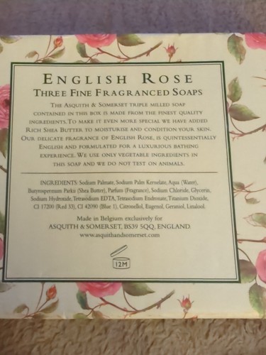 Asquith and Somerset English Rose Three Fine Fragranced Soaps 3 x 5.3 oz each