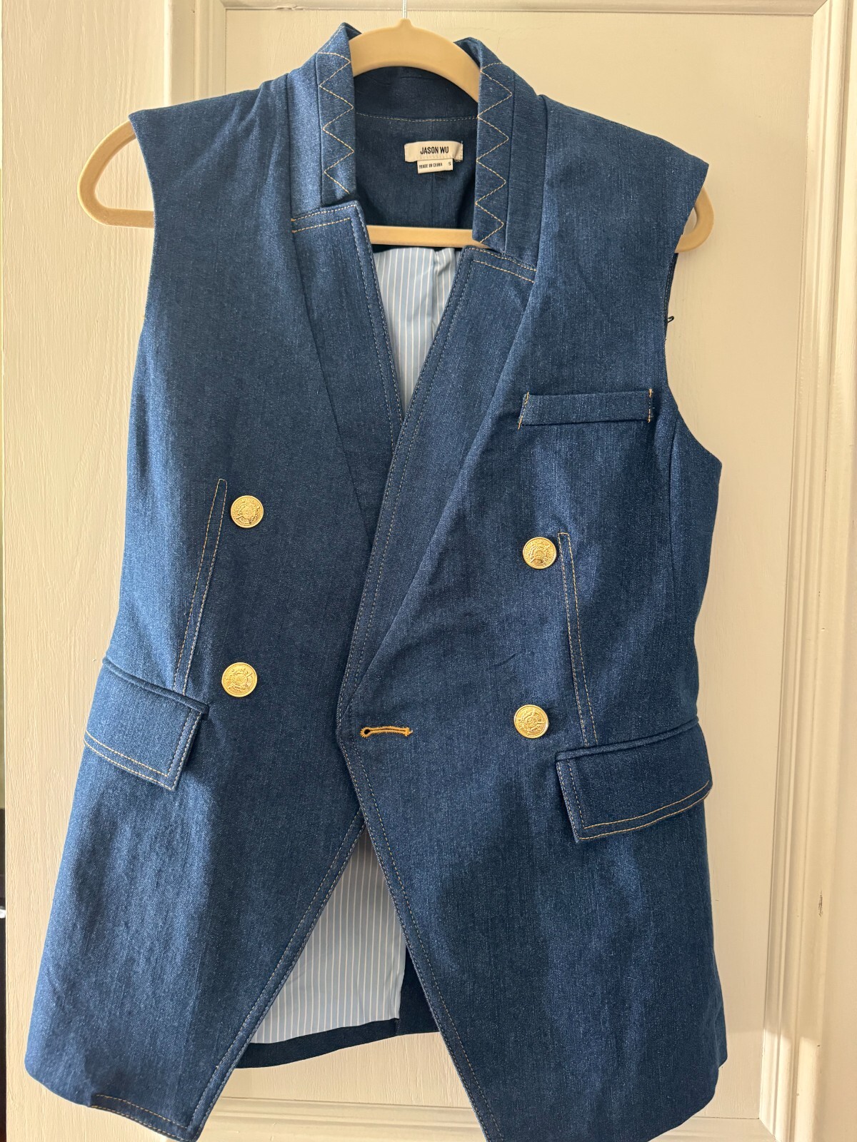 【新品定価23万】Belvest　JACKET IN THE BOX　金釦　50 NEW JASON WU DENIM VEST JACKET SIZE S GOLD BUTTONS POCKETS