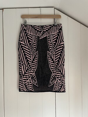 MARC CAIN Black & Pink Abstract Print Mesh Panel BNWT £189 Sz N2 10/12 Skirt